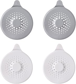 4Pcs Hair Catcher Silicone Foldable Sink Strainer Protector Drain Cover for Bathroom Bathtub and Kitchen(Grey And White)