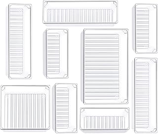 منظم 9 قطع من اليكدون بعدد 4 مقاسات، ادراج للحمام، فواصل بلاستيك لادوات الزينة ولتخزين الدبابيس، لخزانات المكياج والمكتب والمطبخ (شفاف)