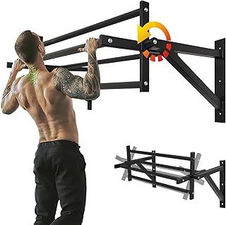 BESTHLS Wall Mounted Pull Up Bar and Dip Station, Heavy Duty Wall Mount Pull-up Chin Up Bar Multifunctional Home Gym Workout Indoor Exercise Equipment Support to 440 Lbs