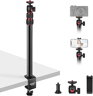 نيوير حامل كاميرا سطح المكتب TL283 مع حامل جوال ورأس كروي، حامل اضاءة للطاولة 43-102 سم مع برغي 1/4 انش، حامل مكتب لكاميرا دي اس ال ار وحلقة اضاءة كاميرا ويب، بحد اقصى 3 كجم، TL283