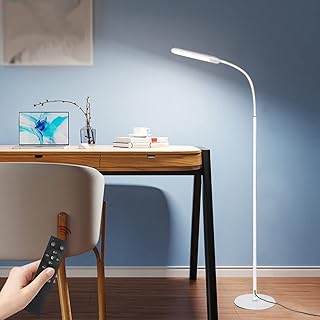 مصباح ارضي LED لغرفة المعيشة من ورمينج، مصباح ارضي للقراءة قابل للتعتيم مع جهاز تحكم عن بعد، مصباح ارضي ابيض 12 واط مع رقبة اوزة مرنة، 3 درجات حرارة لللون، للمكتب وغرفة النوم