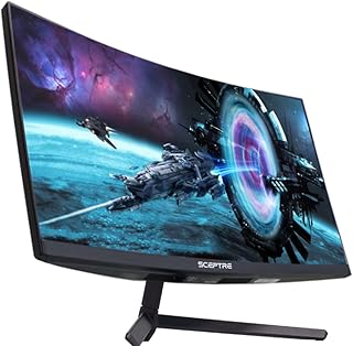 سكيبتر شاشة العاب منحنية 27 انش حتى 185Hz منفذ عرض 144Hz HDMI بدون حواف AMD فري سينك بريميوم، مكبر صوت مدمج اسود 2020 (C275B-1858RN)