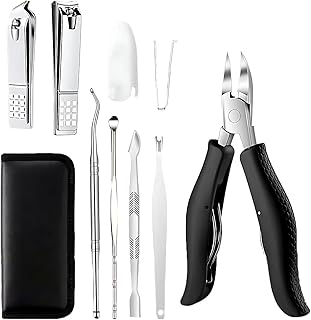 10 PCS Nail Clippers Manicure Set, Professional Podiatrist Toenail Clippers Heavy Duty Nail Scissors Toenail Treatment Tools for Men Women Elderly (Black)