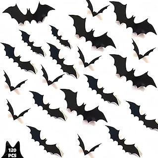 Halloween Bats Wall Decor, 120 PCS 4 Different Sizes Realistic PVC Reusable 3D Scary Bat, Black Scary Large Bat Stickers Indoor Outdoor Decals for Window Office Kitchen Bathroom