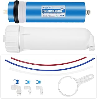 مجموعة غشاء التناضح العكسي 600GPD من واي كيه ام جي او ان مع غطاء غشاء التناضح العكسي ومفتاح عدة وتركيبات سريعة التوصيل وصمام فحص وانبوب مياه بديل لنظام فلتر مياه الشرب المنزلي تحت الحوض