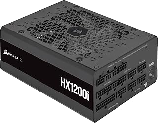 كورسير مزود طاقة ATX معياري بالكامل منخفض الضوضاء للغاية HX1200i - متوافق مع ATX 3.0 وPCIe 5.0 - مروحة محمل ديناميكية سائلة - متوافق مع برنامج كورسير اي كيو - كفاءة 80 بلس بلاتينيوم - اسود