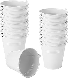 YOUNTHYE 24PCS Small Galvanized Buckets 5 inch White Galvanized Metal Buckets Small Metal Buckets with Handles Galvanized Metal Small Tin Pails for Party Decor, Home Decor, Wedding Decorations