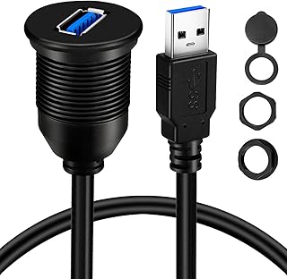 باك بيج كيبل USB 3.0 ذكر الى انثى بمنفذ واحد، كيبل AUX للسيارة مقاوم للماء للسيارة والشاحنة والقارب والدراجة النارية ولوحة العدادات بطول 1 قدم