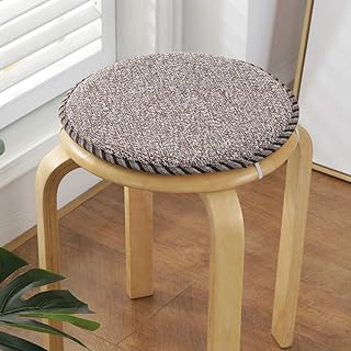 XIAO HUA Round Bar Stool Cushions,Non-Slip Seat Pad with Ties,Cotton Linen Stool Cover Breathable Chair Pad Cushion for Office Student Dining Chairs Brown 45x45cm(18x18inch)