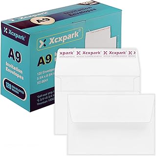 Xxcxpark 120 الكمية قابلة للطباعة A9 مغلف دعوة 5.75 × 8.75 بطاقات، ختم ذاتي 120 جرام في المتر المربع للدعوات، الورق، الصور، الوثائق، الزفاف، حمام الطفل، سهلة الختم والتقشير