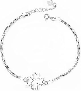 Sterling Silver Lucky Clover Love Hearts Shamrock with Double Box Chain Bracelet 16 - 19.5cm 7.7''