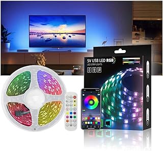 شريط اضاءة LED USB بطول 5 متر من كيه ار سي اي كيو ام في 16.4 قدم RGB بلوتوث لخلفية التلفزيون 5050 للالعاب مع جهاز تحكم عن بعد بـ 24 مفتاح 1، من كيه ار سي كيو ام في، متعدد الألوان