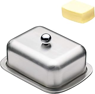 rflaueo 1pc Stainless Steel Butter Dish with Lid Fridge Butter Butter Holder Airtight Cheese Dish Butter Plate Storage Container for Home Kitchen, Dining Room, Parties, Breakfast(U182-1)