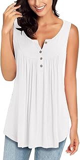 MIROL Womens Summer Sleeveless V Neck Solid Color Casual Swing Shirts Flowy Tank Tops Blouses with Buttons