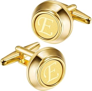 2 inch Tie Clips and Cufflinks Sets for Men A-Z Gold Engraved Letter Cufflinks and Tie Clips Sets for Formal Business Wedding