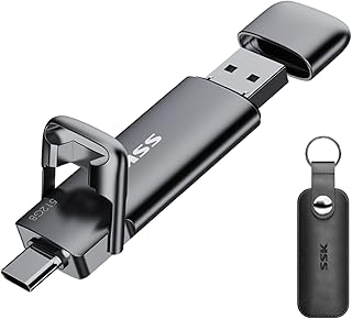 SSK وسيط تخزين ذو حالة ثابتة 512GB USB C بسرعة تصل الى 550 ميجابايت/ثانية قرص صلب سريع نوع + A 32 الجيل الثاني ذاكرة SSD خارجية لجوالات اندرويد واللابتوب والتابلت وماك للعمل والسفر من اس كيه