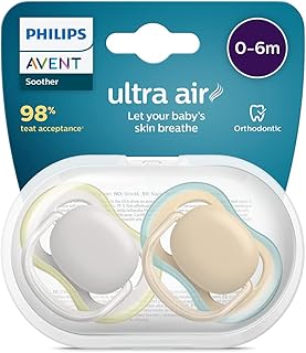 Philips Avent Ultra Air Dummies, Pack of 2, Bisphenol A Dummy for 0-6 Months Children (Model SCF085/15), Brown/Green