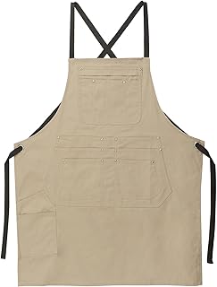 sourcing map Cotton Cooking Chef Aprons 26.8"x33" Adjustable Strap Cross Back Kitchen Artist Apron with 13 Pockets for Men Women Chef, Khaki, Khaki, 68x84cm