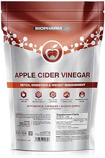 Biopharm-X Pure Certified Apple Cider Vinegar Capsules with Mother (1000mg / 60 Capsules) High Strength Raw Unfiltered Apple Cider Vinegar