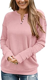 TICTICMIMI Women's V Neck Long Sleeve Tops Lightweight Sweatshirts Button Fall Shirts, Pink, XXL