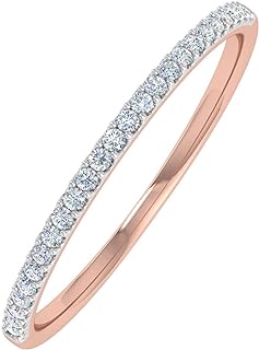 FINEROCK 0.08 Carat (ctw) 10K Gold Round White Diamond Ladies Dainty Anniversary Wedding Stackable Ring