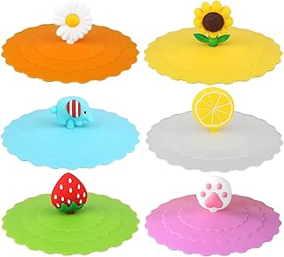 Yiqicomle 6Pcs Silicone Cup Covers, Reusable Anti-dust Silicone Mug Cover Cartoon Silicone Cup Lids Cute Drink Glass Cup Cover Creative Leak-Proof Cup Cover