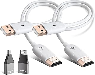 ال اكس جاداب جهاز ارسال واستقبال HDMI لاسلكي 1080P HD لبث ملفات الصوت والفيديو من اللاب توب والكمبيوتر الى تلفزيون وجهاز عرض دونجل موسع بطول 164 قدم عدد المنافذ: 2 ابيض