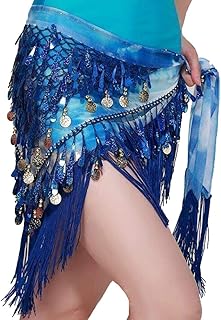 Belly Dance Hip Scarf with Tassels Sequins, Triangle Coins Wrap Skirt Music Festival Clothing