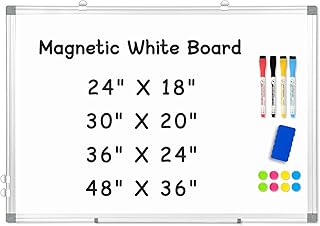 اموسايت سبورة بيضاء مغناطيسية مزدوجة الجوانب مقاس 30 انش × 20 انش، لوحة بيضاء قابلة للمسح الجاف باطار من الالومنيوم للجدار، لوحة بيضاء قابلة للمسح الجاف مع 4 اقلام ماركر، 1 درج اقلام