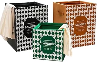 Laundry Bin Set with Covers, Black, Green, and Brown, 59.4 x 38.1 x 30.5 cm