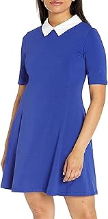 Women's Short Sleeve Casual Peter Pan Collar Flare Dress Blue XX-Large