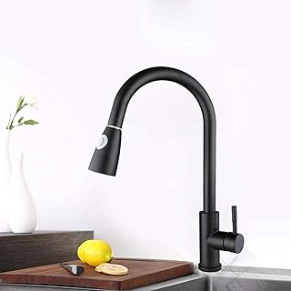 Chrome Nickel Pull Out Kitchen Faucet with 2-Way Sprayer 360 Rotation Single Handle Mixer Tap Sink Crane Warehouse-Golden，Black Faucet