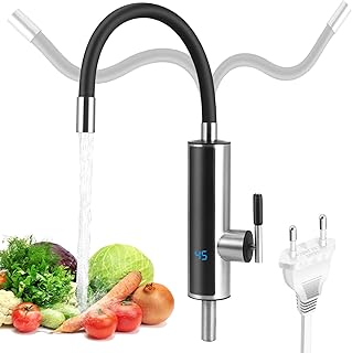 Electric Tap with Instantaneous Water Heater, 3000 W 220 V Instant Warm Kitchen Tap with Flexible Spout and LCD Temperature Display, 360º Swivel Instantaneous Water Heater Kitchen for Kitchen, Garden,