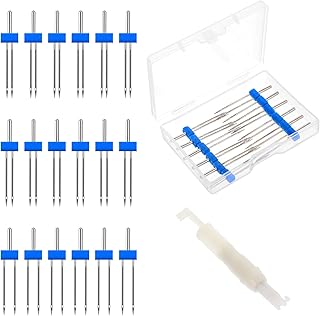 18 قطعة من الابر المزدوجة لماكينة الخياطة، ابر خياطة مزدوجة مع خيط ابر اوتوماتيكي، ابر قابلة للتمدد مزدوجة لماكينة الخياطة المنزلية، 3 مقاسات 2/90 3/90 4/90