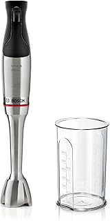 Bosch ErgoMaster Series 6 MSM6M810 Hand Blender, One-Handed Operation, Stainless Steel Blades, Wear-free Ceramic Coupling, Air Cooling, QuattroBlade, Mixing Cup, 1200 W, Stainless Steel