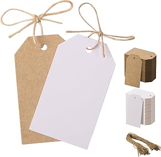 Strung Tags Brown White Reinforced Card Clothing Parcel Label String Hanging Gift Swing Tickets Kraft Hang Price Labelling 100 Pcs