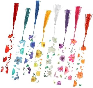 petofqq 8 Pcs Dried Flower Bookmarks, with Colorful Tassels,Transparent Acrylic Resin Bookmarks, Handmade DIY Gift