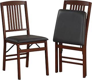 Set of 2 Folding Chairs with Backrest & Padded Seat for Kitchen Office Conference Rubber Wood Counter Dining Chairs 180kg Weight Capacity PVC Leather Seat in Black/Brown Ergonomic Design for