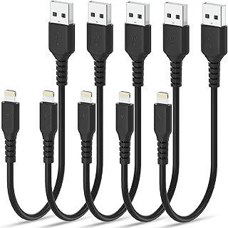 5 قطع من كيبل شاحن ابل ايفون قصير سريع الشحن بطول 1 قدم (12 انش) من USB A للايتنج، معتمد من ابل، لجوالات ايفون 13، 12، 11 برو ماكس، اكس ار، XS، اكس، 8، 7، 6 بلس، اس اي، ايباد اير ميني (بلون اسود)