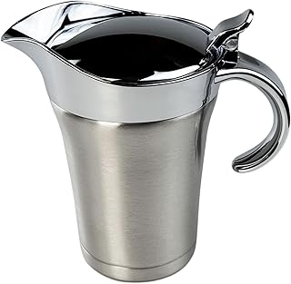 304 Stainless Steel Gravy Boat, Double Wall Insulated Thermal Jug with Lid, Sauce Jug Thermal Gravy Jug for Gravy/Custard/Cream/Sauce(750ml)