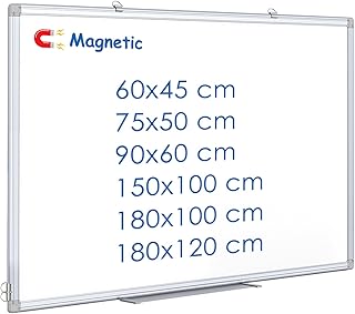 ماكستك لوح ابيض مغناطيسي قابل للمسح الجاف للجدران، لوح ابيض معلق باطار من الالومنيوم، لوح ابيض للحائط للمدرسة والمنزل والمكتب، 60 × 45 سم