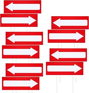 10 Pcs Arrow Sign with Stakes, 17 x 6 Inch This Way Sign Red White Double Sided Directional Signs, Blank Yard Signs with Metal Stakes for Outdoor Lawn Garden Party Wedding Birthday Decorations