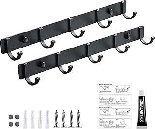 حامل خطاف يثبت على الحائط مكون من 5 خطافات من روزويلد، مجموعة من 2 لاصق ومسمار في حامل معطف من خليط معدني من الالومنيوم شديد التحمل، حامل لتعليق القبعات والمفاتيح والمناشف، للمدخل والمطبخ والحمام