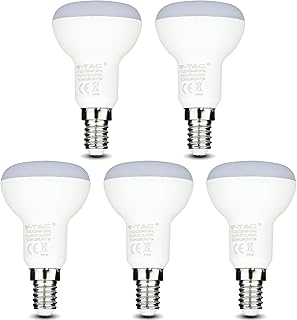 مصباح كشاف LED E14 R50 ببرغي عاكس | 6 واط يعادل 40 واط | ابيض دافئ 3000 كلفن | مصابيح بديلة لمصابيح الثريات - غير قابلة للتعتيم عبوة من 5 قطع، من في-تي ايه سي