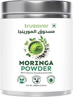 Trusavor Organic Moringa Powder, 100g, Farm Fresh Natural, Sourced from India, 100% Organic & Pure | Rich in Vitamins, Minerals & Amino Acids |