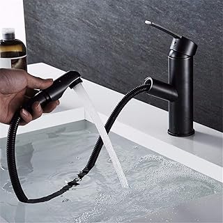 Bathroom Home Sink Faucet Mixer Kitchen Bathroom Sink Faucet Waterproof Save Save Black Matt Telescopic Kitchen Pull and Cold Full Copper Handmade Available Sink Taps