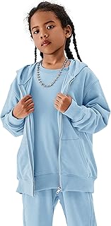 Flygo Unisex Boys Girls Hoodie Sweatshirt Full Zip Up Casual Long Sleeve Solid Jacket Kids Lightweight Outwear with Pockets, Blue, XL