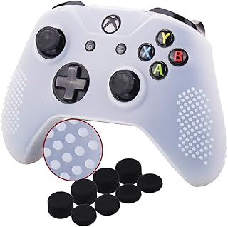 YoRHa Studded Silicone Cover Skin Case for Microsoft Xbox One X & Xbox One S Controller[After 8.2016 Model] x 1(Clear) with Pro Thumb Grips 8 Pieces