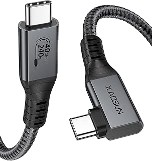 كيبل شحن USB 4 ثاندربولت بزاوية 90 درجة بقدرة 240 واط من تشاوصن يدعم عرض بدقة 5K 8K وسرعة نقل بيانات 40Gps وبي دي 3.1 وUSB-C لجهاز ماك بوك وايباد برو ولابتوب الالعاب وقاعدة ثاندربولت 3/4 (5.9 قدم)