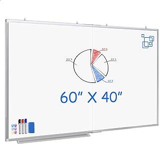 لوح ابيض مغناطيسي كبير ماكستك 60 × 40 قابل للطي مع صينية ماركر وممحاة و3 اقلام ماركر و6 مغناطيسات | لوح ابيض من الالومنيوم يثبت على الحائط للمكتب والمنزل والمدرسة